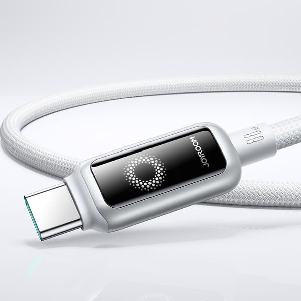 Flettet kabel USB-A - USB-C 66W 1,2m - hvid