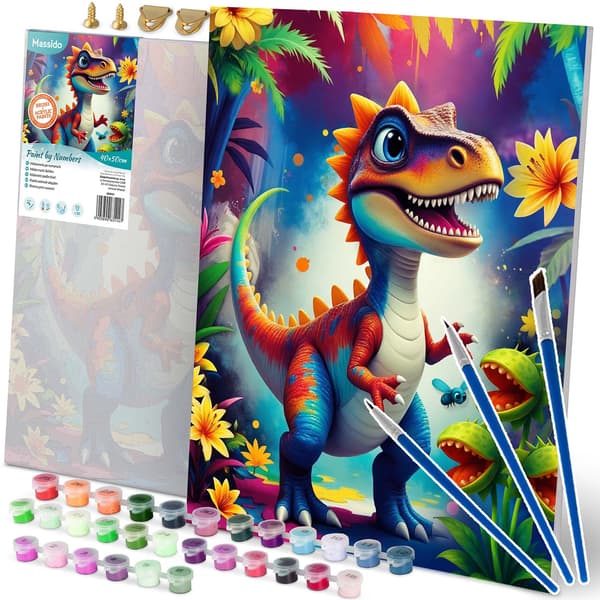 Mal efter nummer billede 40x50 cm Massido Dino
