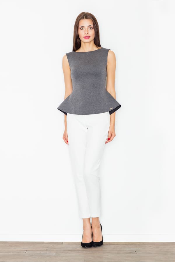 Utsvängd blus - elegant ärmlös blus grå M352 storlek XL