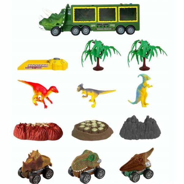 Dinosaurielastbil med bilar, lastbilar, släpvagnar, 1300A