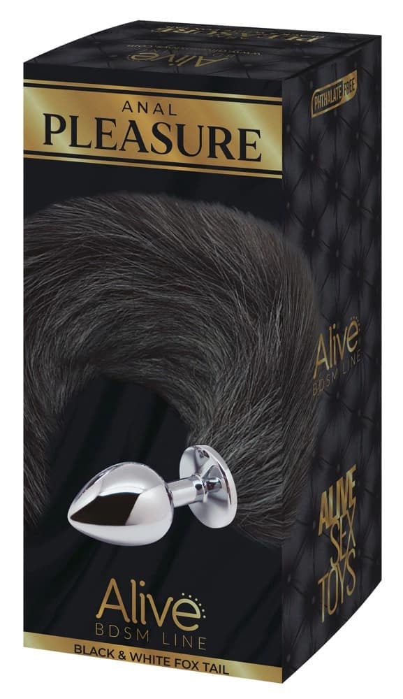 Alive Analplug Med Lang, Fluffy Sort Hale M