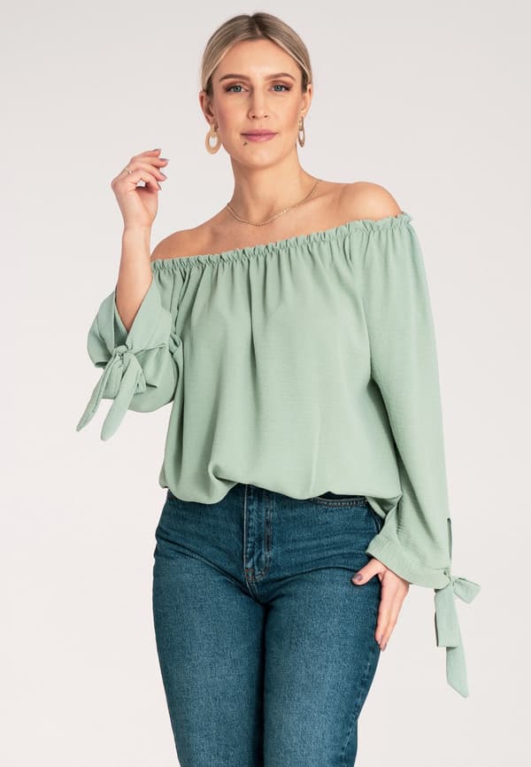 Spansk bluse - Langærmet bluse - Boho bluse - Mintgrøn bluse M1133 år Universal