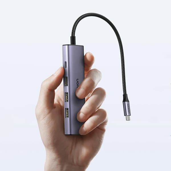 5in1 HUB-sovitin USB-C - USB-C PD / HDMI / 3x USB-A 3.0 - harmaa