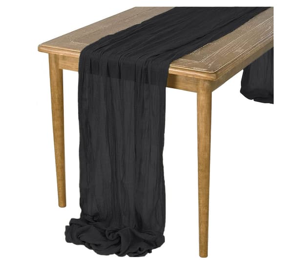Bordløber boho kruset sort rustik fin 90x300 cm