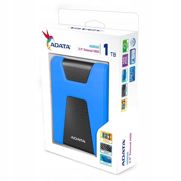 ADATA DashDrive Durable HD650 1TB 2,5'' USB 3.1 Blå Ekstern Harddisk