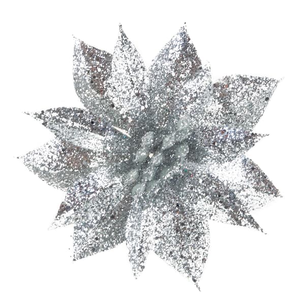 TG69142-2 GLITTERBLOMSTER STJERNER AF POTHLEHEM SØLVDEKORATIONSKRANS
