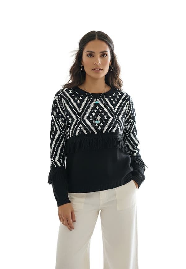 Boho-neule hapsuilla - Boho-neule - Musta neule M1265 koko M