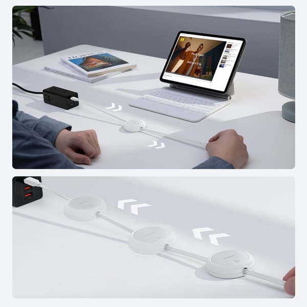 USB-C Free2Pull 60W 1m udtrækkeligt kabel - hvid