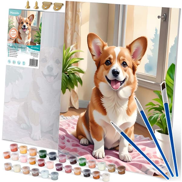 Mal efter nummer billede 40x50 cm Massido Corgi hund