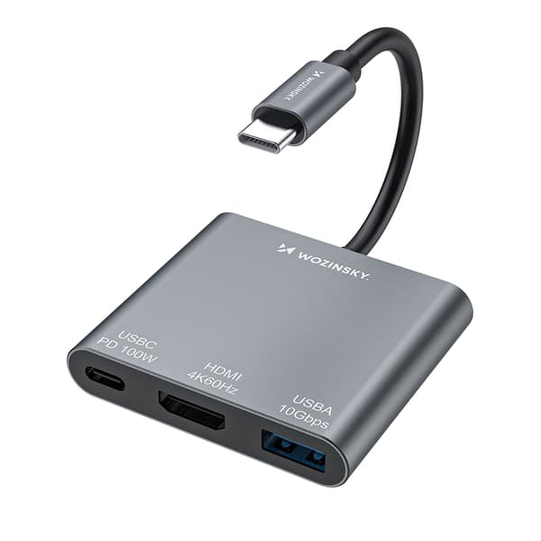 USB-C Jakohub USB-C USB-A HDMI PD 10 Gb/s 4K - harmaa