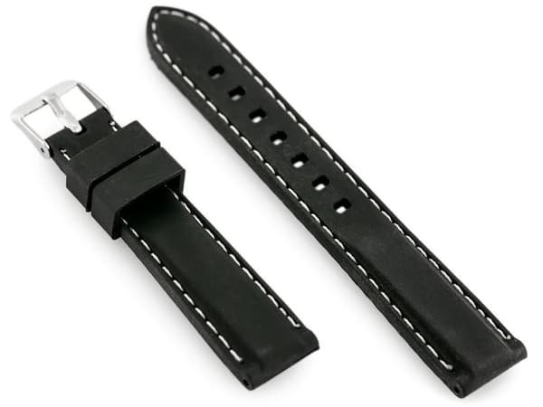 U20 gummirem til uret - sort/hvid 20mm
