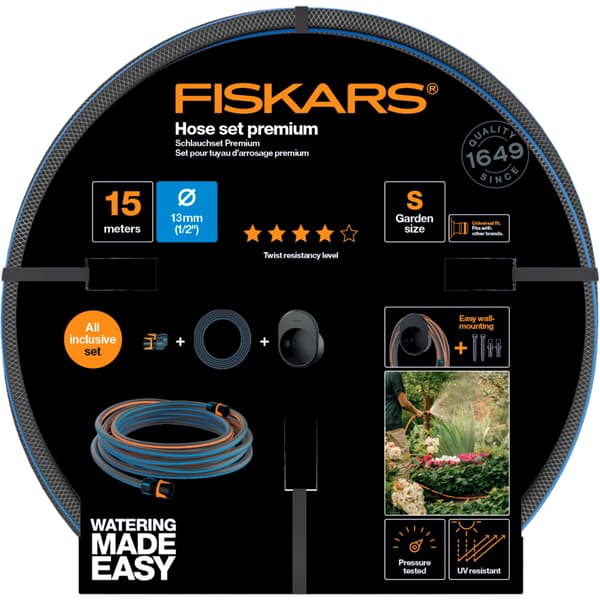 FISKARS Q4 Vridsäker trädgårdsslang med väggfäste 13 mm 15 m