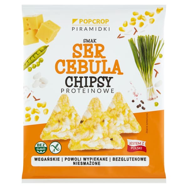 Popcrop protein pyramidechips med ost- og løgsmag 60 g