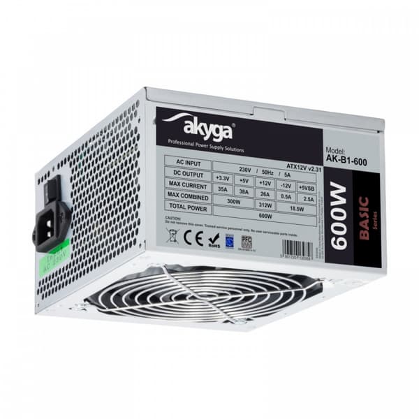 ATX Strømforsyning 600W Akyga Basic AK-B1-600 Blæser 12cm P4 4xSATA PCI-E