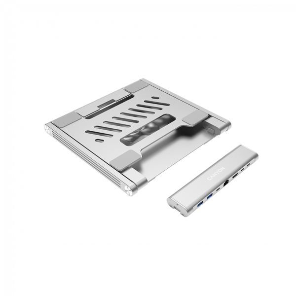 Canyon Laptopställ med HDMI-hub 2xUSB RJ45 PD silver