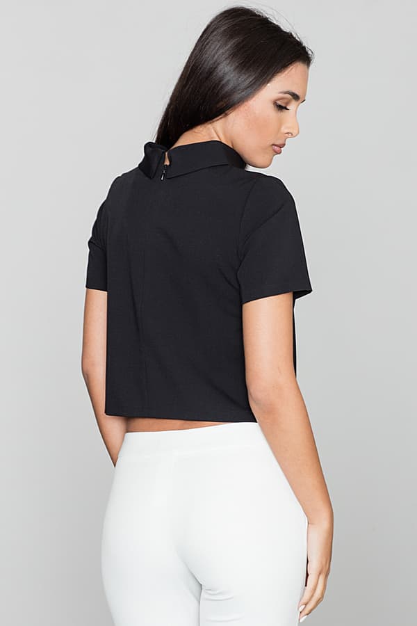 Sort elegant dambluse med ståkrave størrelse L