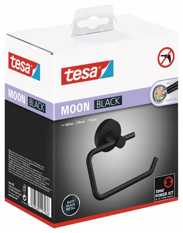 Tesa Moon -wc-paperiteline ilman porausta, musta metalli