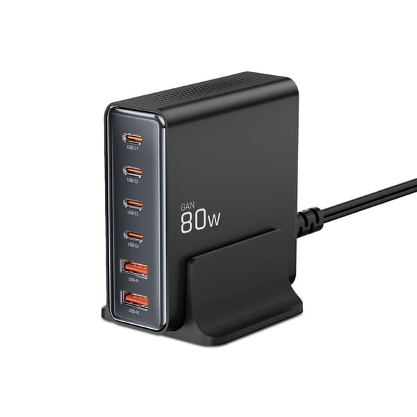 Ladestation til enheder 4x USB-C 2x USB-A 80W