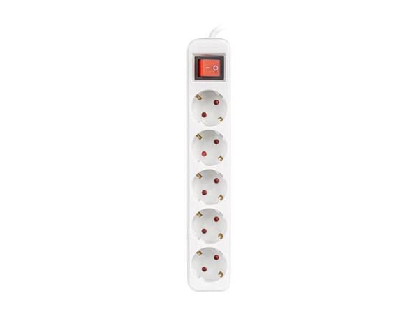 Lanberg förlängningssladd 3m vit 5x 230V Schuko med strömbrytare, solid kopparkabel