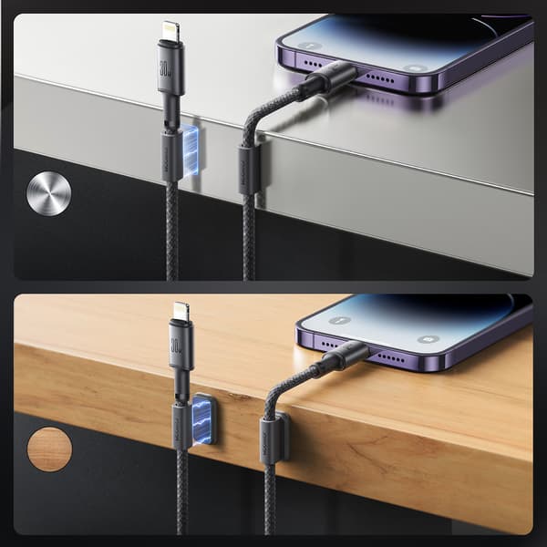 USB-C - iPhone Lightning-kabel med magnetisk hållare 1,2m - grå