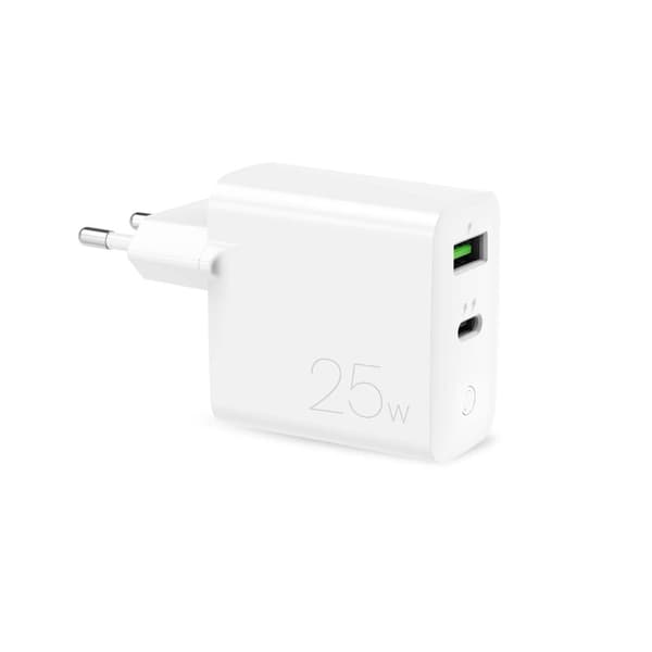 USB-A USB-C PD 25W Vægoplader - Hvid