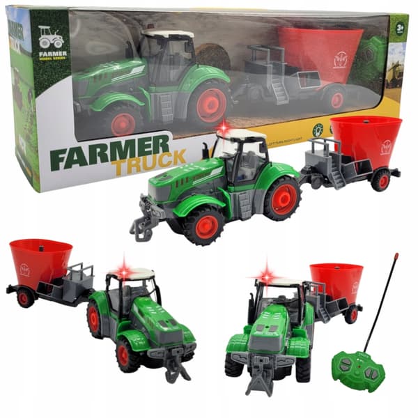 Fjernstyrret traktor med anhænger og LED-lys