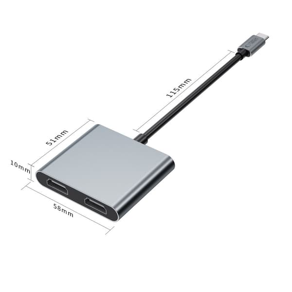 HUB-sovitin 4in1 USB-C USB-A 2x HDMI 4K 60HZ - harmaa