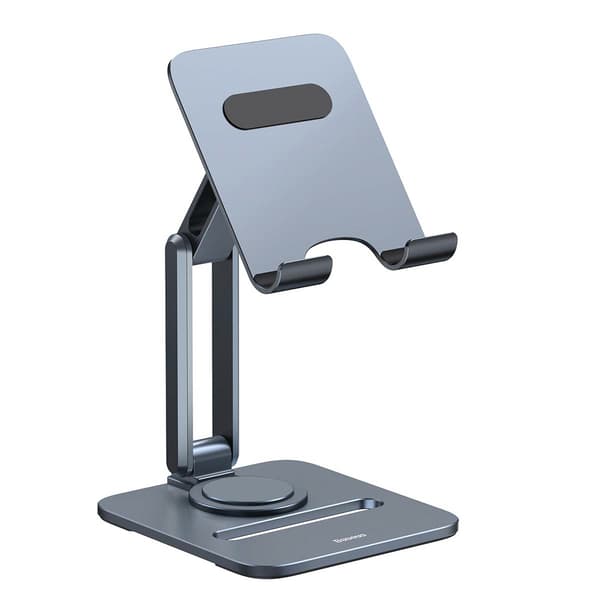 Sammenklappelig drejelig tabletholder i aluminium - grå
