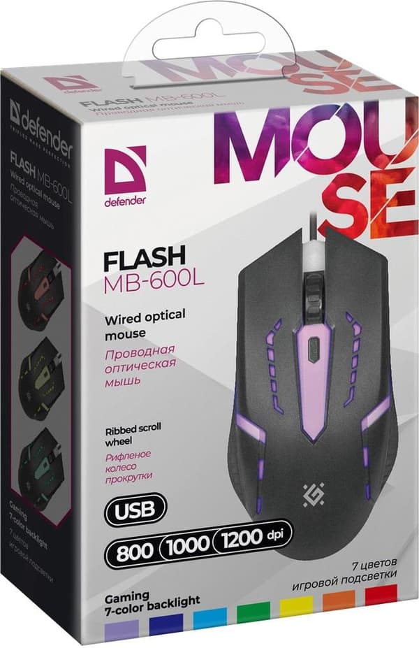 Defender FLASH MB-600L 1200 dpi 4P LED kablet mus