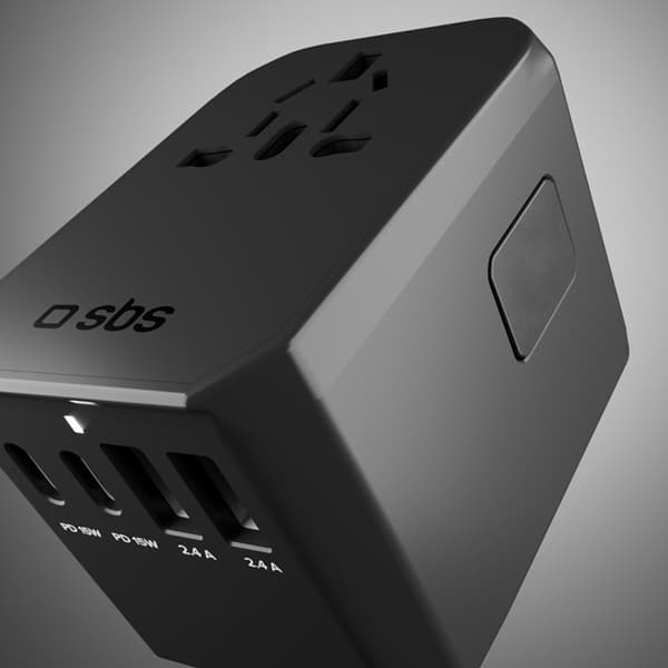 Rejseadapter EU UK US AUS USB-C USB-A GaN 70W - Sort