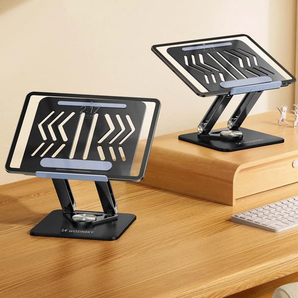 SÆT: 360° aluminium laptop-stativ + smartphone-stativ - sort