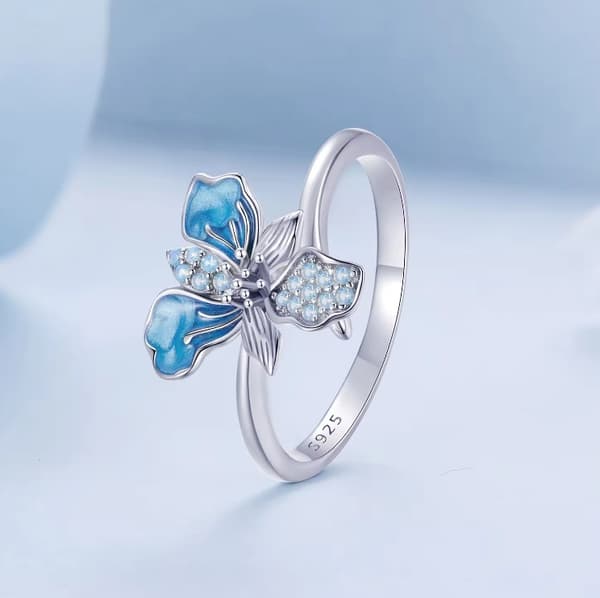 Silverring Justerbar Ring Blomma Iris Silver 925