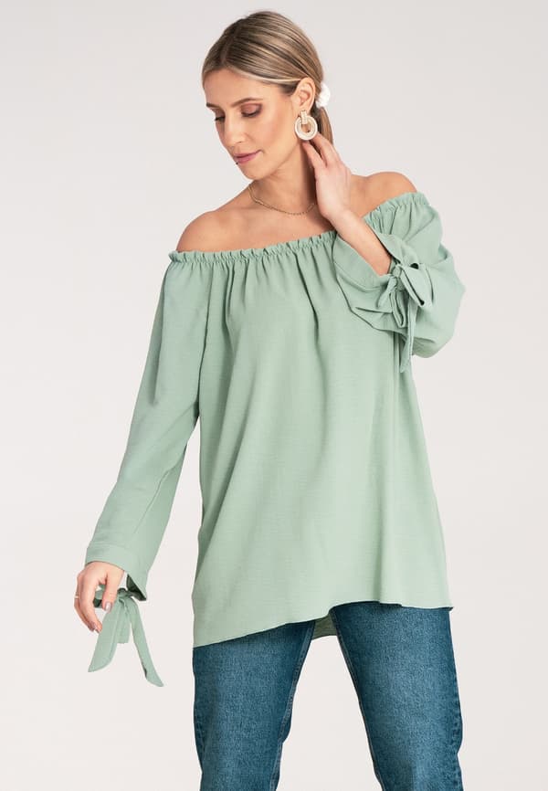 Spansk bluse - Langærmet bluse - Boho bluse - Mintgrøn bluse M1133 år Universal