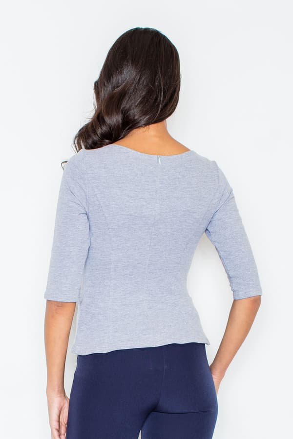 Langærmet bomuldsbluse - grå damebluse M309 størrelse S