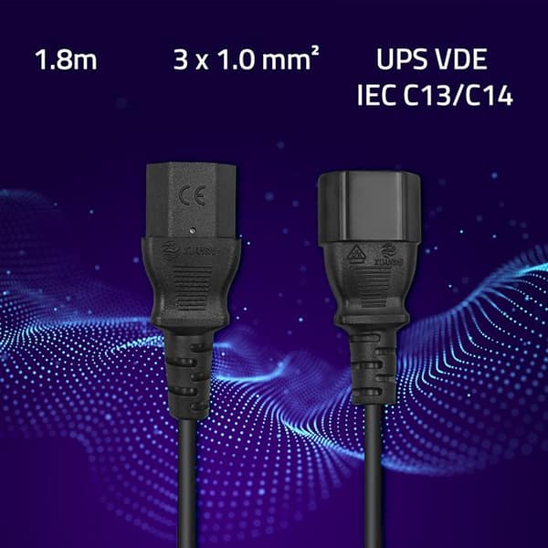 Qoltec IEC C13/C14 virtakaapeli | 3x1.0mm2 | 1.8m