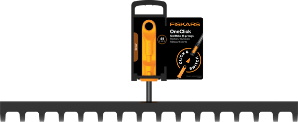 FISKARS ONECLICK Metallinen multaharavan pää 41cm + varsi 119-174cm