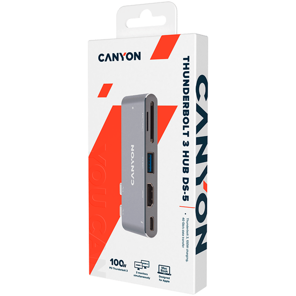 CANYON HUB DS-5 5-in-1 Thunderbolt 3 4k harmaa