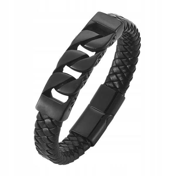 Herre læderarmbånd stål læder 6