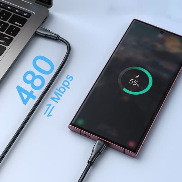 USB-C 60W Punottu Kaapeli 0.25m - Musta