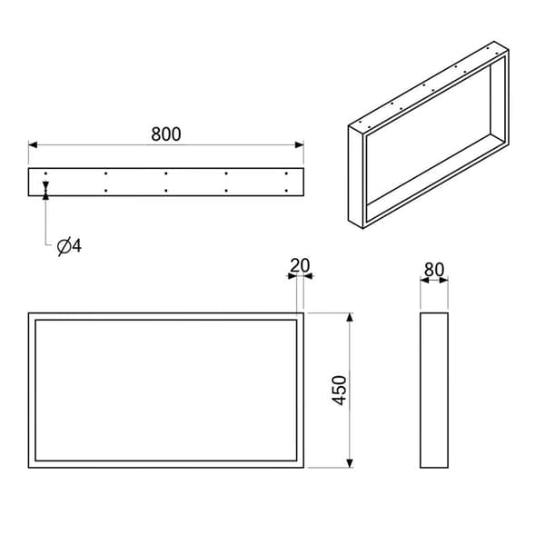 KWADRO LOFT ben 80x45 cm STÅL