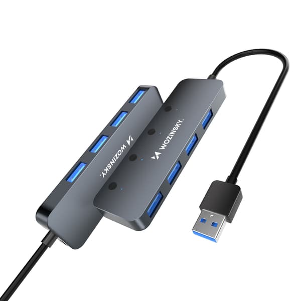 4x USB-A hub-splitter med aluminiumbrytare - grå