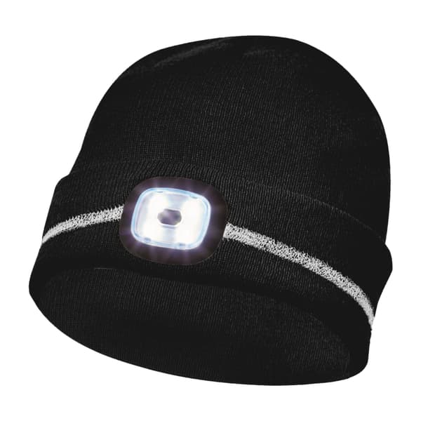 Sort vinterhue med USB LED-pandelampe 39650