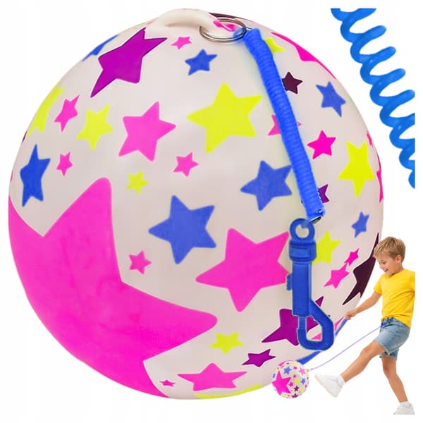 Oppustelig bold med stjernefjer i gummi, diameter 23 cm