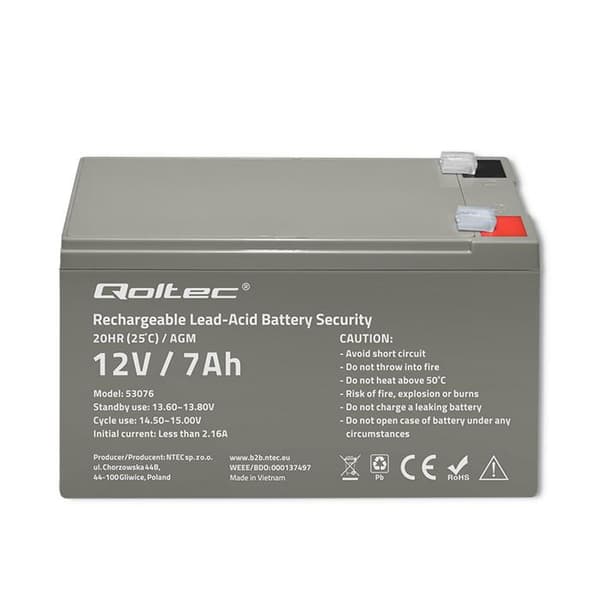 Qoltec 12V AGM-batteri | 7Ah | Sikkerhed