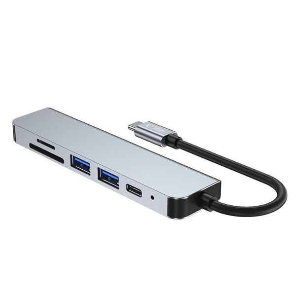 6-i-1 HUB USB-C til USB-A USB-C HDMI Micro SD / TF / SD Splitter - Grå