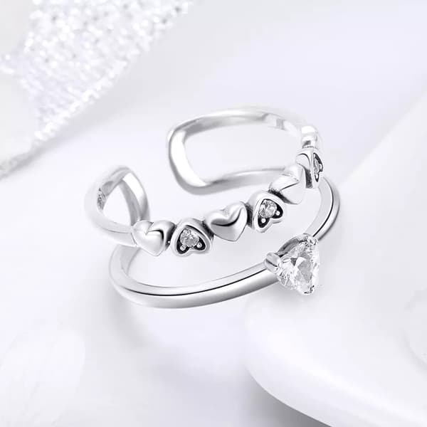 Anillo de plata con doble corazón en plata 925