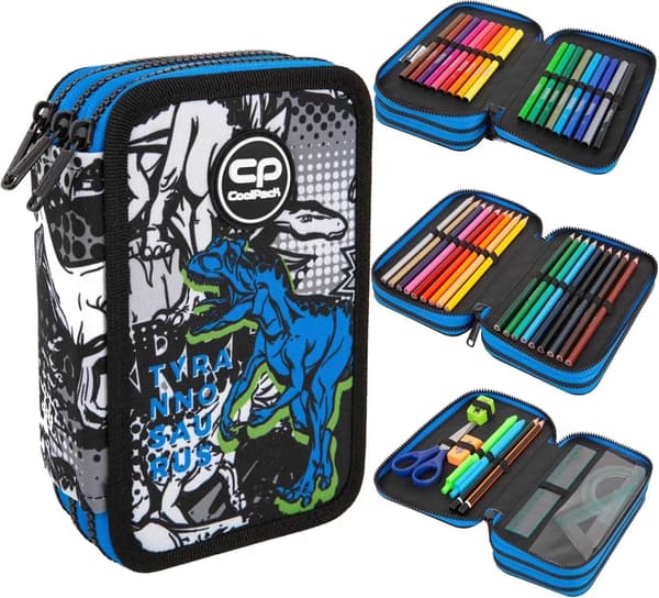 Coolpack Jumper 3 -kolmoiskynäkotelo T-Rex-dinosaurusvarusteilla