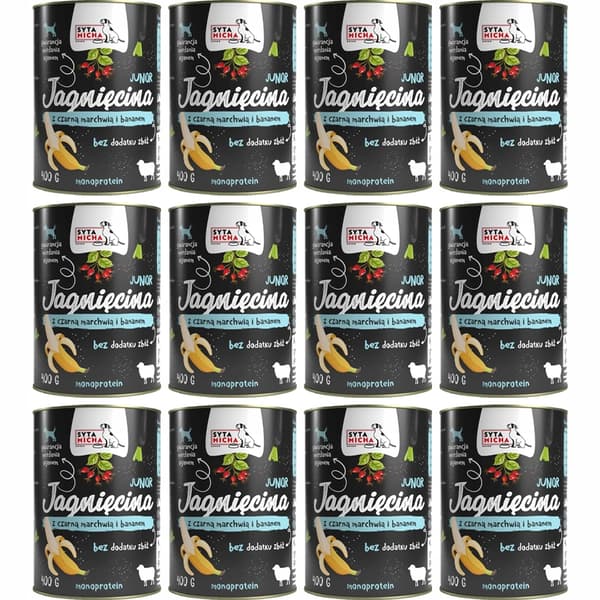SYTA MICHA lam med sort gulerod og banan vådfoder til hunde 12x400g