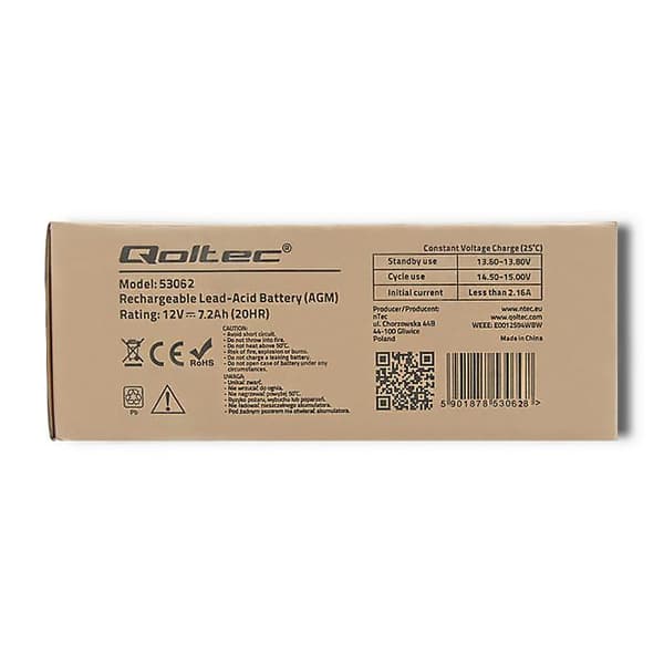 Qoltec 12 V AGM-akku | 7,2 Ah