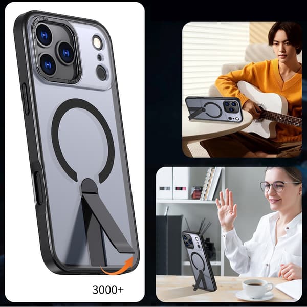 iPhone 17 Pro Max Hybrid Armor X MagSafe-etui med stativ - Sort